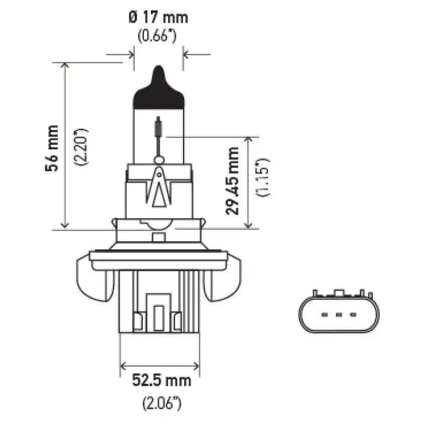 Automotive headlight bulb with dimensions for Hella Optilux H13 Xenon White Bulbs
