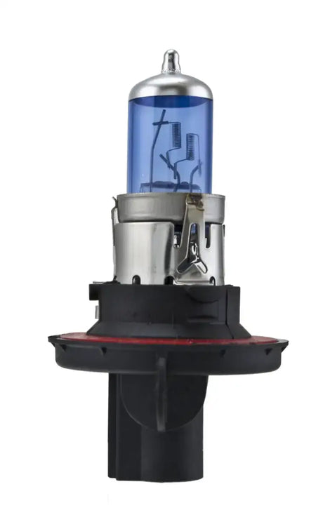 Blue-tinted halogen headlight bulb with xenon white look for Hella Optilux H13/9008