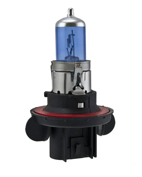 Blue-tinted halogen headlight bulb for Hella Optilux H13 with xenon white bulbs