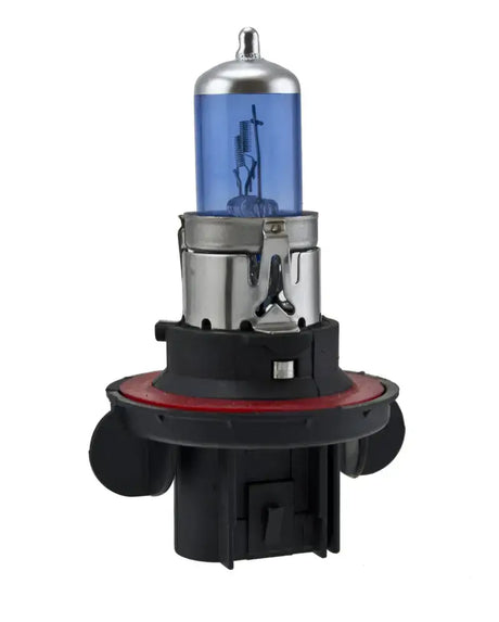 Blue-tinted halogen headlight bulb from Hella Optilux H13 9008 xenon white bulbs