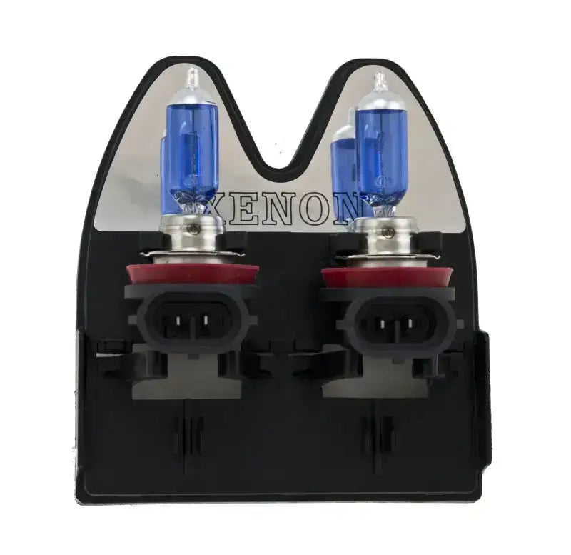 Two blue xenon headlight bulbs.