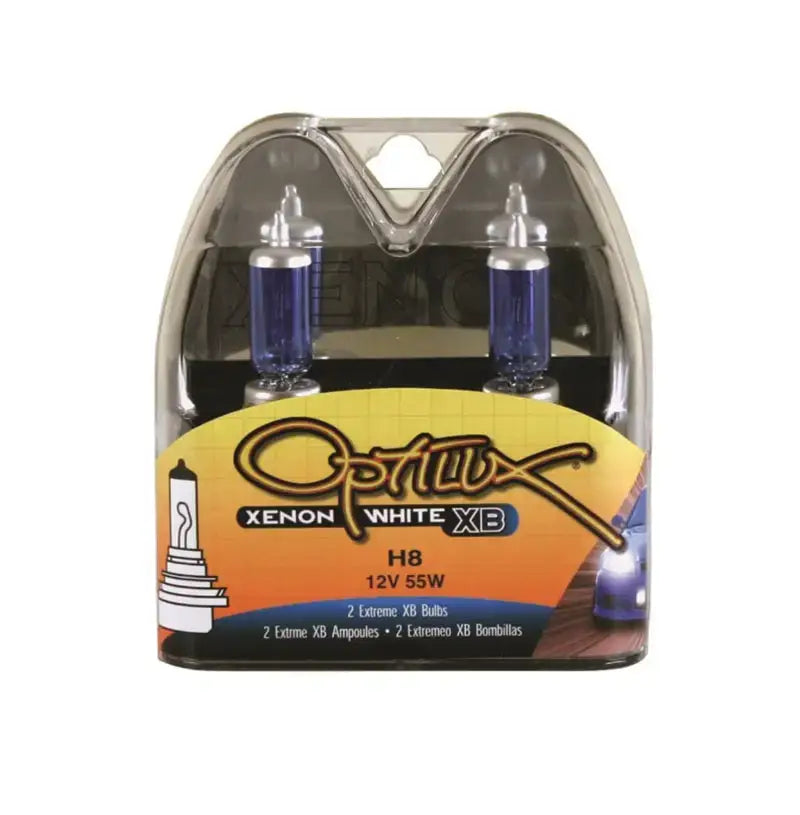 Optilux Xenon White XB H8 bulbs in packaging for Hella Optilux H8 12V 55W XB xenon white bulb pair