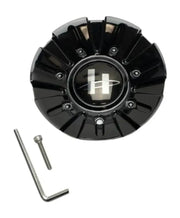 Gloss black Helo wheel cap with black and silver hubcap and white logo