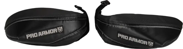 Black universal UTV ATV side mirrors on HGP100-BK/CFR Hand Guards Blk/Carb