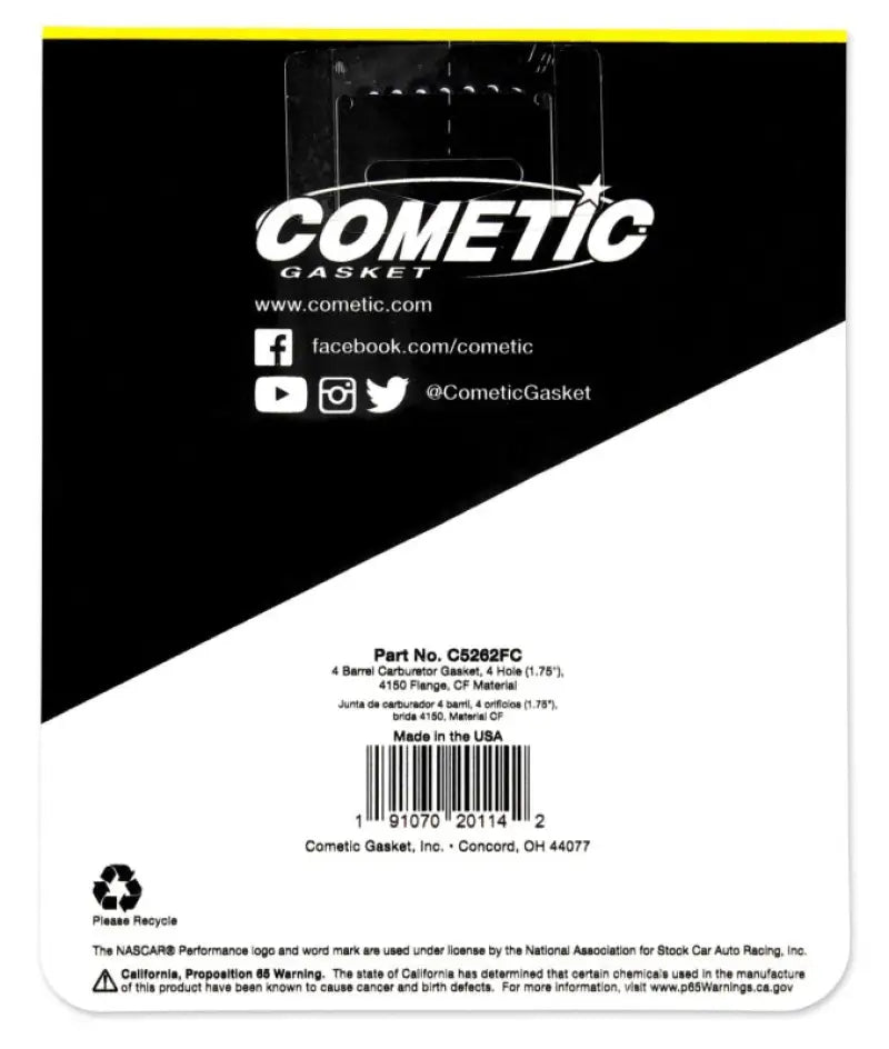 Cometic Holley 4 BBL .060in Fiber Carburetor Mounting Gasket - 4 Hole - 1.750in Holes - Cometic Gasket