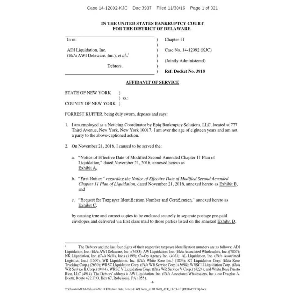 Image showing Affidavit of Service document with Highway 21 489-0100L Hook Gloves Black Lg