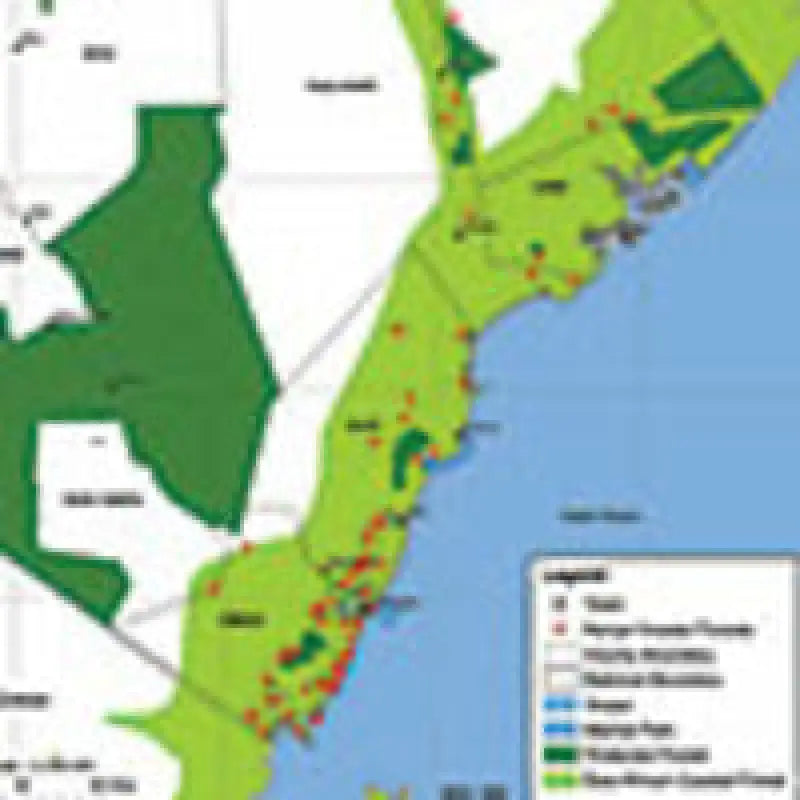 Coastal region map showing Highway 21 489-0100M Hook Gloves Black Md for safety