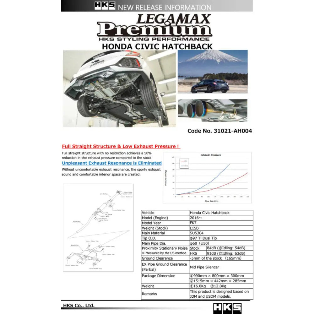 HKS 31021-AH004 HKS LEGAMAX Premium HONDA CIVIC HATCHBACK FK7