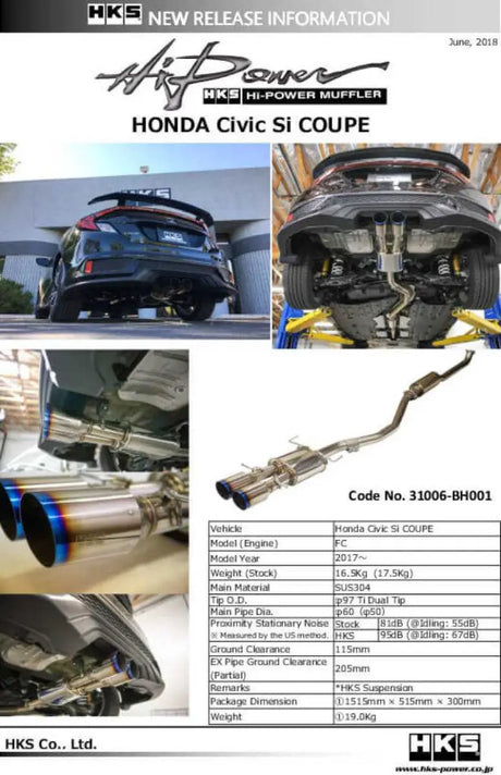HKS Hi-Power Muffler for Civic SI Coupe (FC3) 