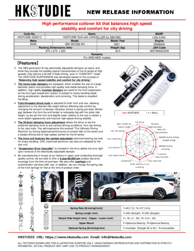 HKS HKSTUDIE SUSPENSION with CANCELLER for G80/G82 - Suspension