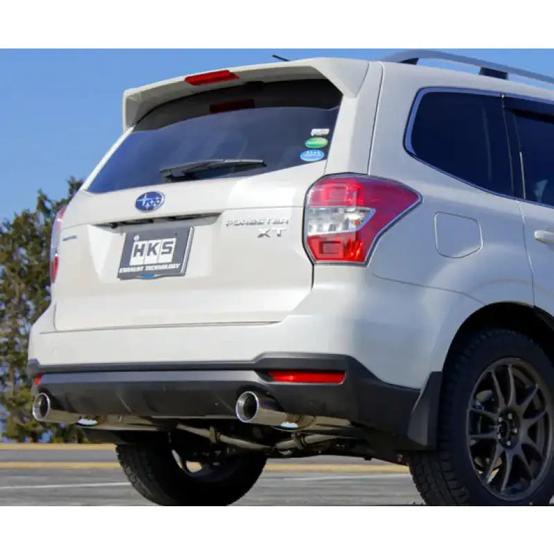 White Subaru Forester SJG FA20T SUV with HKS Legamax Premium exhaust