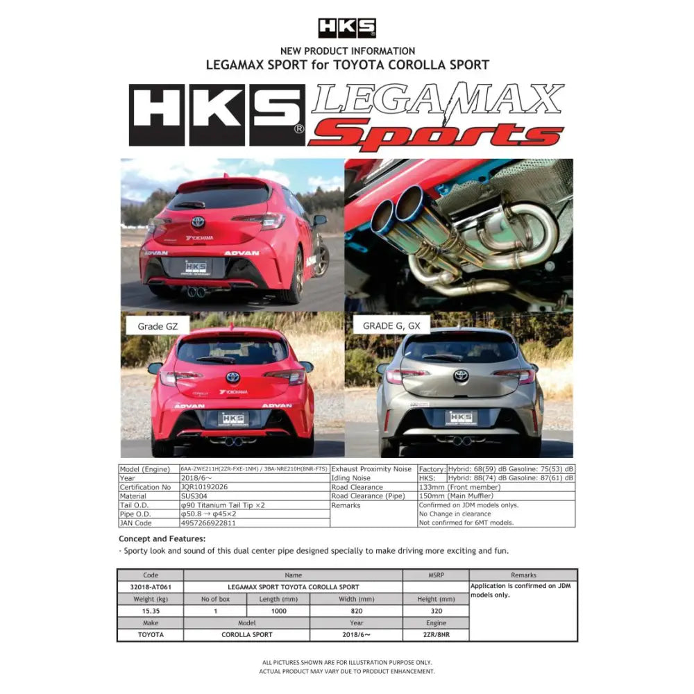 HKS 32018-AT061 HKS LEGAMAX Sports 2018 Toyota Corolla Sport 2ZR/8NR