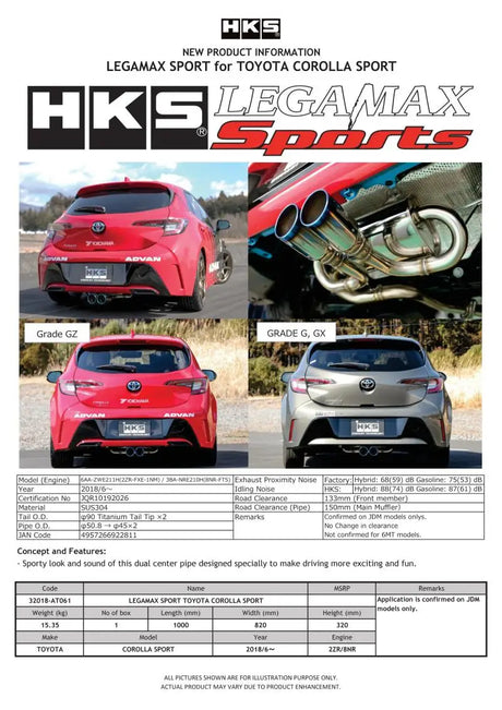 HKS LEGAMAX Sports 2018 Toyota Corolla Sport 2ZR/8NR - Truck & Automotive