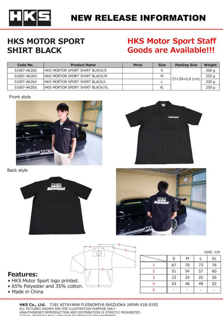 HKS HKS MOTORSPORT BUTTON-UP SHIRT BLACK XL