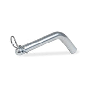 Silver bent metal pin with retaining loop for hitch mount cotter pin driver use