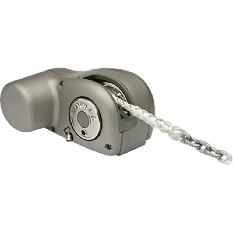 Gray boat windlass with rope and chain for Maxwell HRC Series free fall models