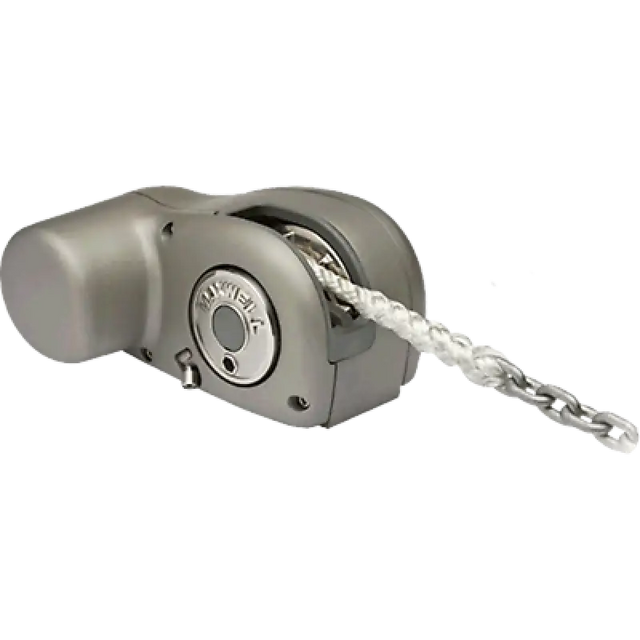 Gray boat windlass with rope and chain for Maxwell HRC Series free fall models