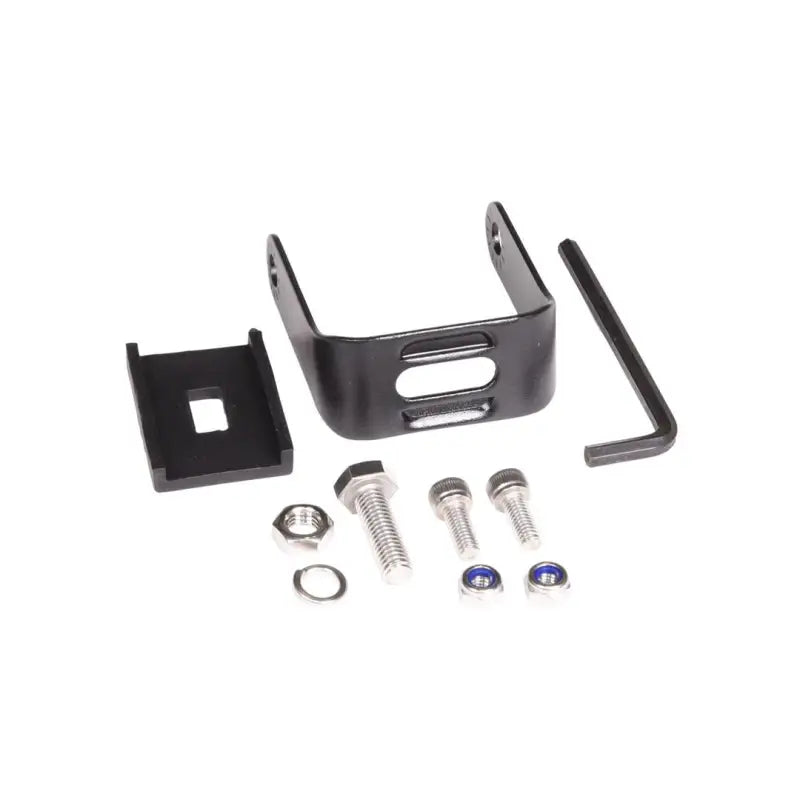 Black metal mounting bracket hardware.
