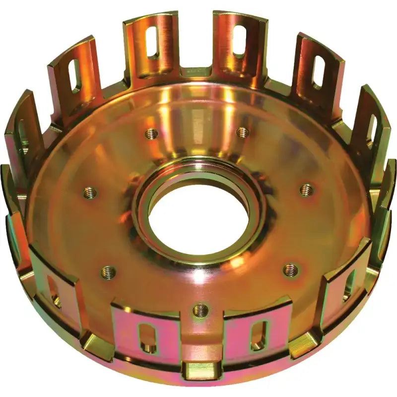 Gold-colored steel clutch basket for CRF450R high performance motorcycle clutch upgrade