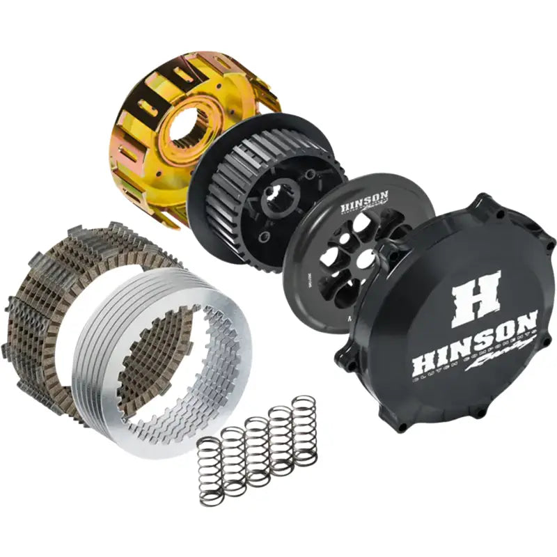 Disassembled dirt bike clutch basket components for HS597-2101 Hinson Clutch Basket Steel