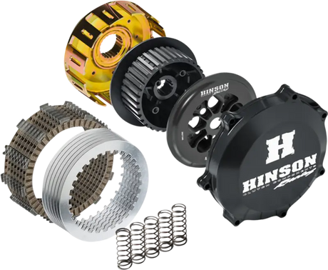 Disassembled dirt bike clutch basket components for HS597-2101 Hinson Clutch Basket Steel