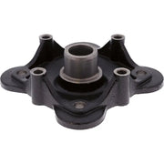Black metal machinery part with multiple mounting holes.