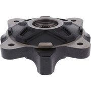 Black metal hub with splined center.