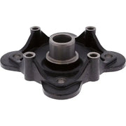 Black metal machinery part with multiple mounting holes.