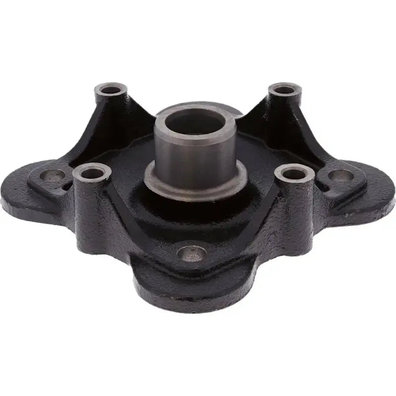 Black metal machinery part with multiple mounting holes.