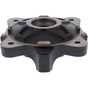 Black metal hub with splined center.