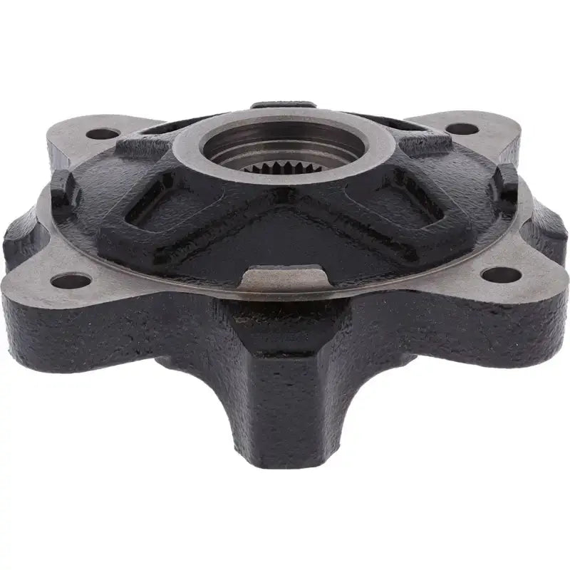 Black metal hub with splined center.