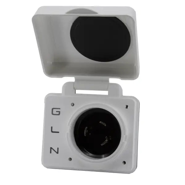 Hughes Auto Features Water Resistant Cover Power Inlet Port SV30API-W - White 30A Smart RV