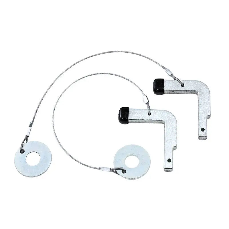 Two metal hitch pins with retaining cables in Husky Towing lanyard assembly kit