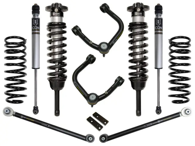 ICON Vehicle Dynamics Stage 3 Suspension System for 2003-2009 Toyota 4Runner and 2007-2009 FJ Cruiser, featuring tubular upper control arms with Delta Joint, for 0-3.5 inch lift.