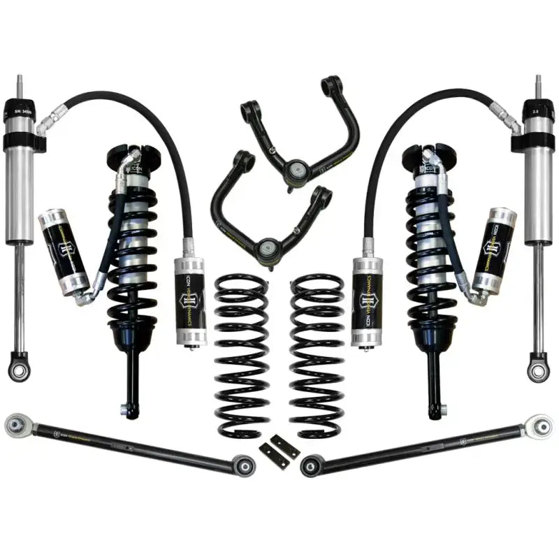 ICON 03-09 Toyota 4Runner/FJ 0-3.5in Stage 5 Suspension System with Tubular UCA, featuring upper control arms with patented Delta Joint and zinc plated housing for maximum durability.