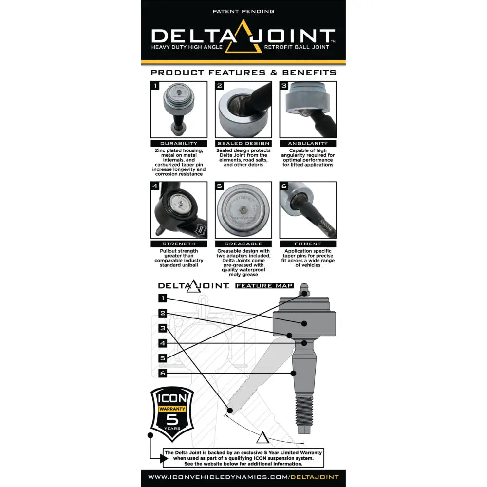 ICON 614564 ICON 2004+ Ford F-150 / 2010+ Ford Raptor Non-ICON Upper Control Arm 1in Retrofit Delta Joint Kit - 614564