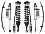 ICON 2007+ Toyota Tundra 1-3in Stage 4 Suspension System with ICON Vehicle Dynamics 2.5” coilover shocks and aluminum piggyback rear shocks.