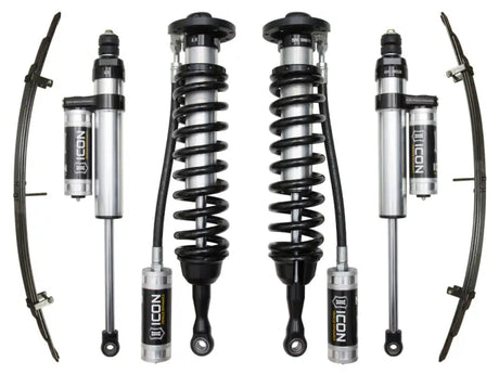 ICON 2007+ Toyota Tundra 1-3in Stage 4 Suspension System with ICON Vehicle Dynamics 2.5” coilover shocks and aluminum piggyback rear shocks.