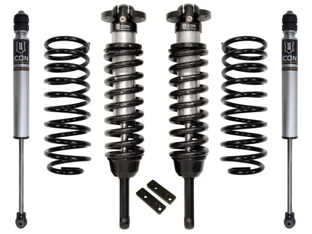 ICON 2010+ Toyota FJ/4Runner 0-3.5in Stage 1 Suspension System components: front coilover shocks, rear 2.0 Aluminum Series shocks, lift rear coil springs and mounting hardware.