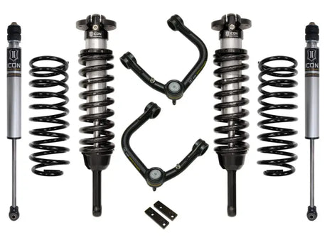 ICON Stage 2 Suspension System with Tubular UCA for 2010+ Toyota FJ/4Runner 0-3.5in Lift including upper control arms with Delta Joint technology.