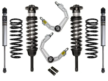 ICON Stage 2 Suspension System for 2010+ Toyota FJ/4Runner with Billet UCA, showcasing high-quality coilovers, control arms featuring ICON's Delta Joint, and heavy-duty shock absorbers.