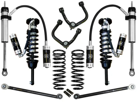 ICON 2010+ Toyota FJ/4Runner Stage 5 Suspension System with Tubular UCA, including Delta Joint upper control arms, shocks, and springs for 0-3.5 inches lift.