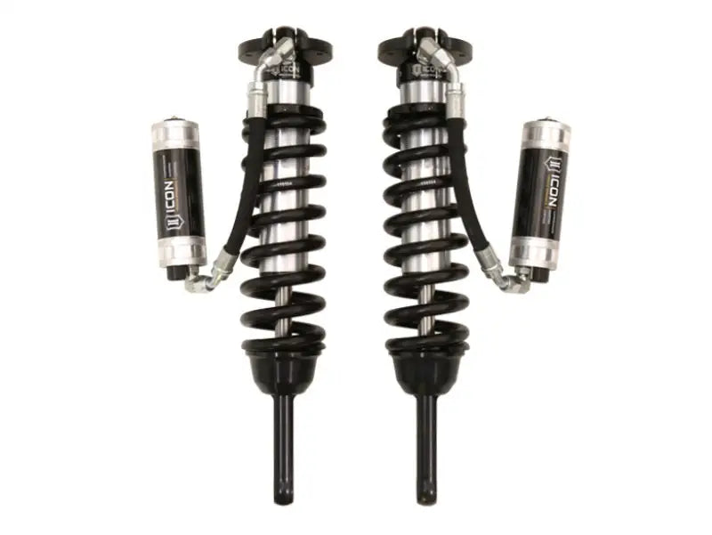 Black and silver coilover shocks from ICON 2010+ Toyota FJ 4Runner coilover kit