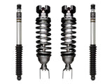 ICON 2019+ Ram 1500 2/4WD .75-2.5in Stage 1 Suspension System components, including 2.5" coilover shocks with internal reservoirs and 2.0 Aluminum Series rear shocks designed for maximum performance and off-road capability.