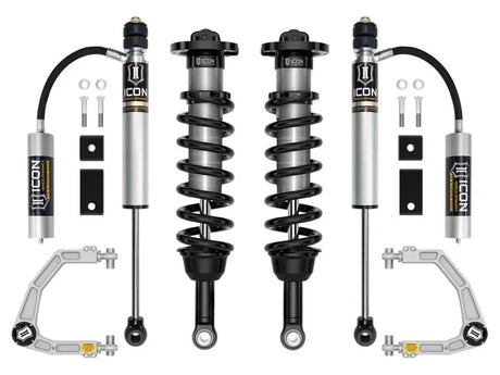 ICON 2022+ Toyota Tundra 1.25-3.5in Stage 5 Suspension System (BILLET), featuring remote reservoir shocks and billet upper control arms designed for enhanced on and off-road performance.