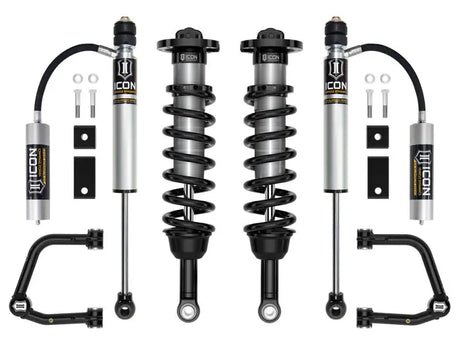 ICON 2022+ Toyota Tundra 2-3.5in Stage 5 3.0 Suspension System (Tubular) with V.S. 2.0 Aluminum Series rear remote reservoir shocks and front coilovers.