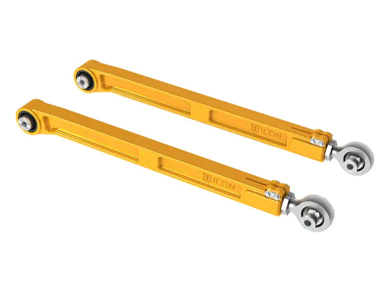Gold-colored adjustable rear lower link control arms for ICON Tundra Tacoma kit