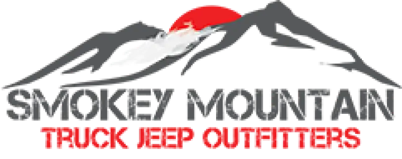 Logo for Smokey Mountain Truck Jeep Outfitters, featuring mountains with a red and white accent, suitable for RV, Automotive, Powersports, off-road, marine, exterior, truck accessories, interior, truck bed, rv parts, AVADA - Best Sellers.