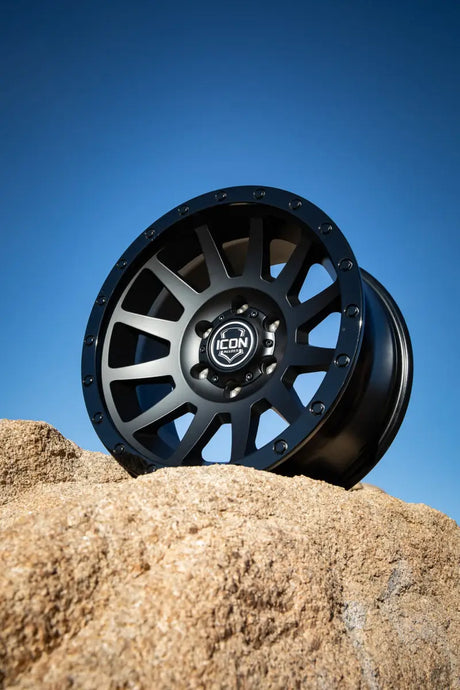 Black alloy wheel with 18x9 compression, double black finish for RV parts & accessories