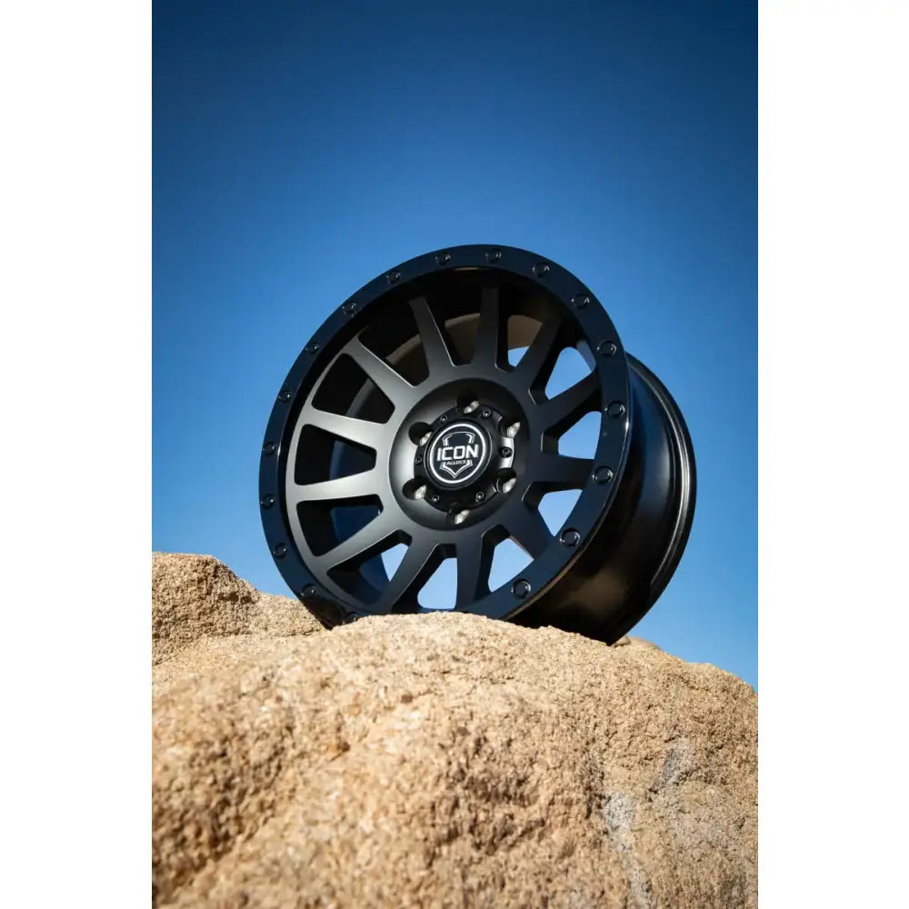 ICON Compression 18x9 6x5.5 0mm Offset 5in BS 106.1mm Bore Double Black Wheel - 2018908350DB